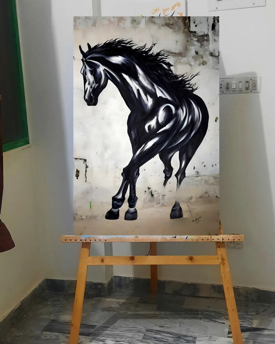 BLACK HORSE | Abstract Art for Modern Home Decor Hand-painted Painting-Painting-BEESARI