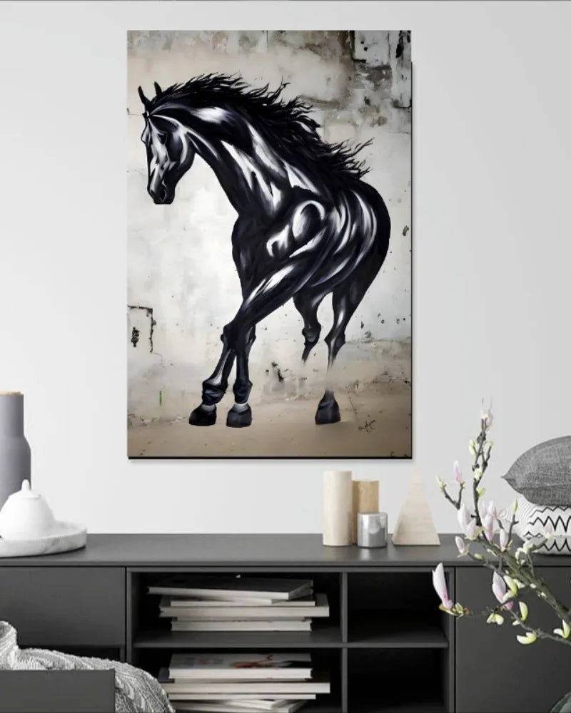 BLACK HORSE | Abstract Art for Modern Home Decor Hand-painted Painting-Painting-BEESARI