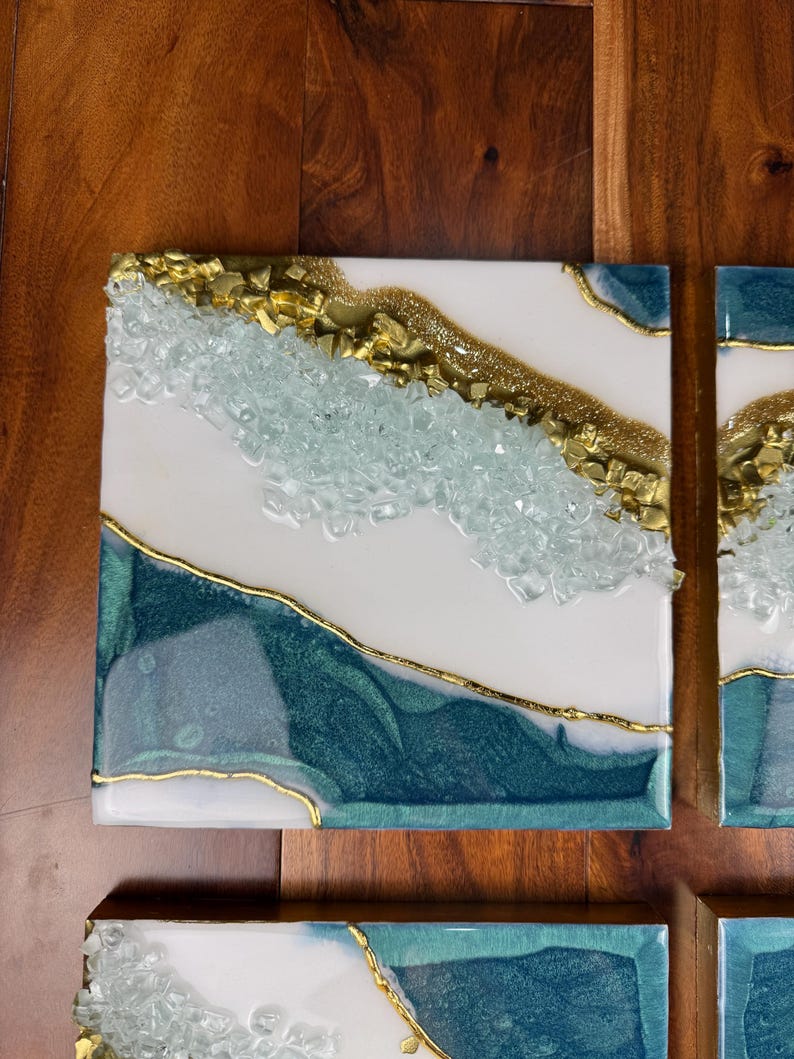 Elegant Resin Wall Décor with Stone Accents (Set of 6)-Wall Decor-BEESARI