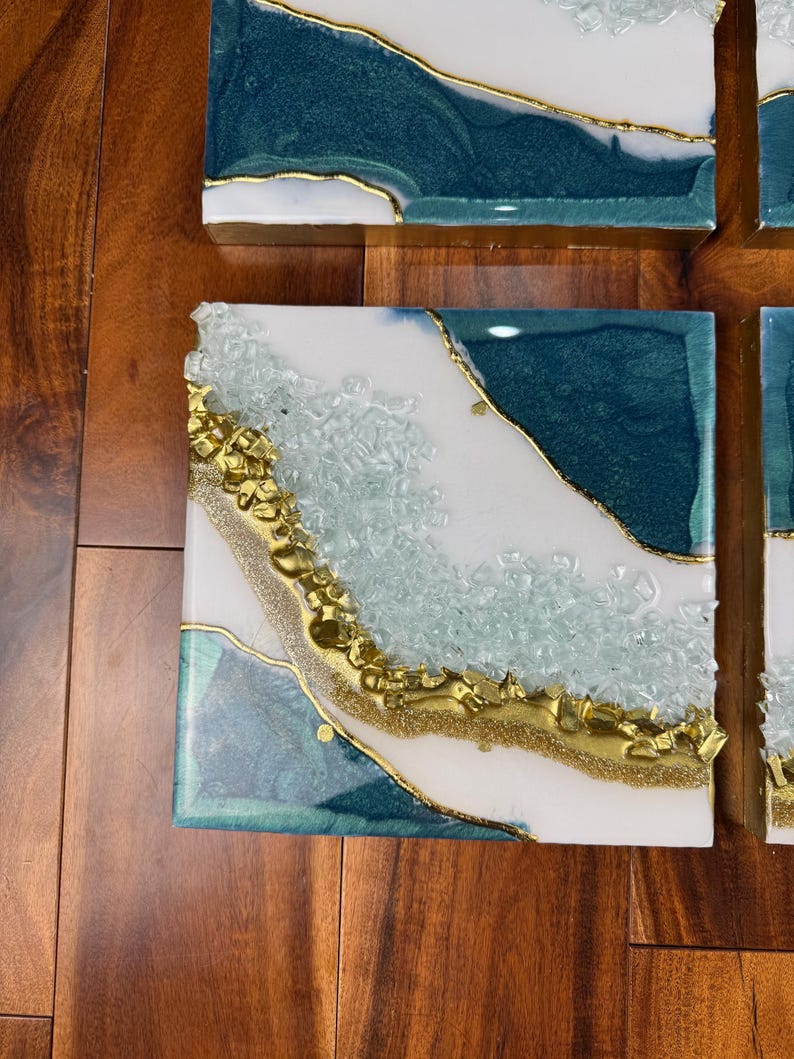 Elegant Resin Wall Décor with Stone Accents (Set of 6)-Wall Decor-BEESARI