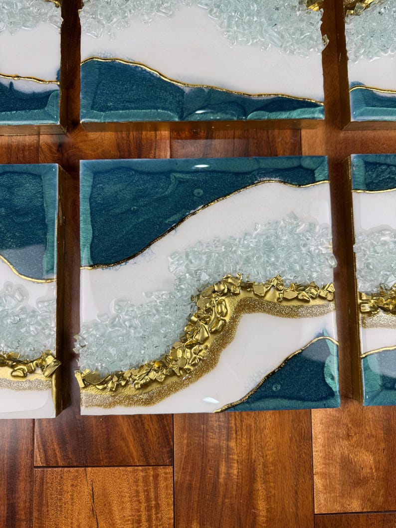Elegant Resin Wall Décor with Stone Accents (Set of 6)-Wall Decor-BEESARI
