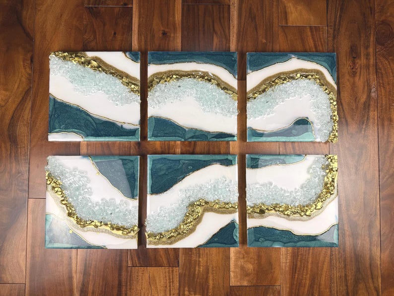 Elegant Resin Wall Décor with Stone Accents (Set of 6)-Wall Decor-BEESARI
