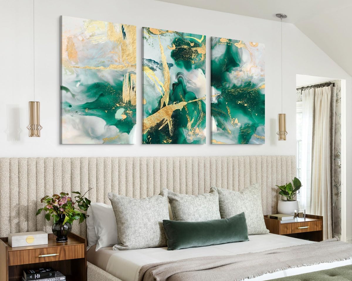 Extra Large Wall Art Green Decor Canvas Paintings Abstract Dining Room Wall Decor Green Gold Modern Decor Painting Wall Decorations Office Decor-Painting-BEESARI