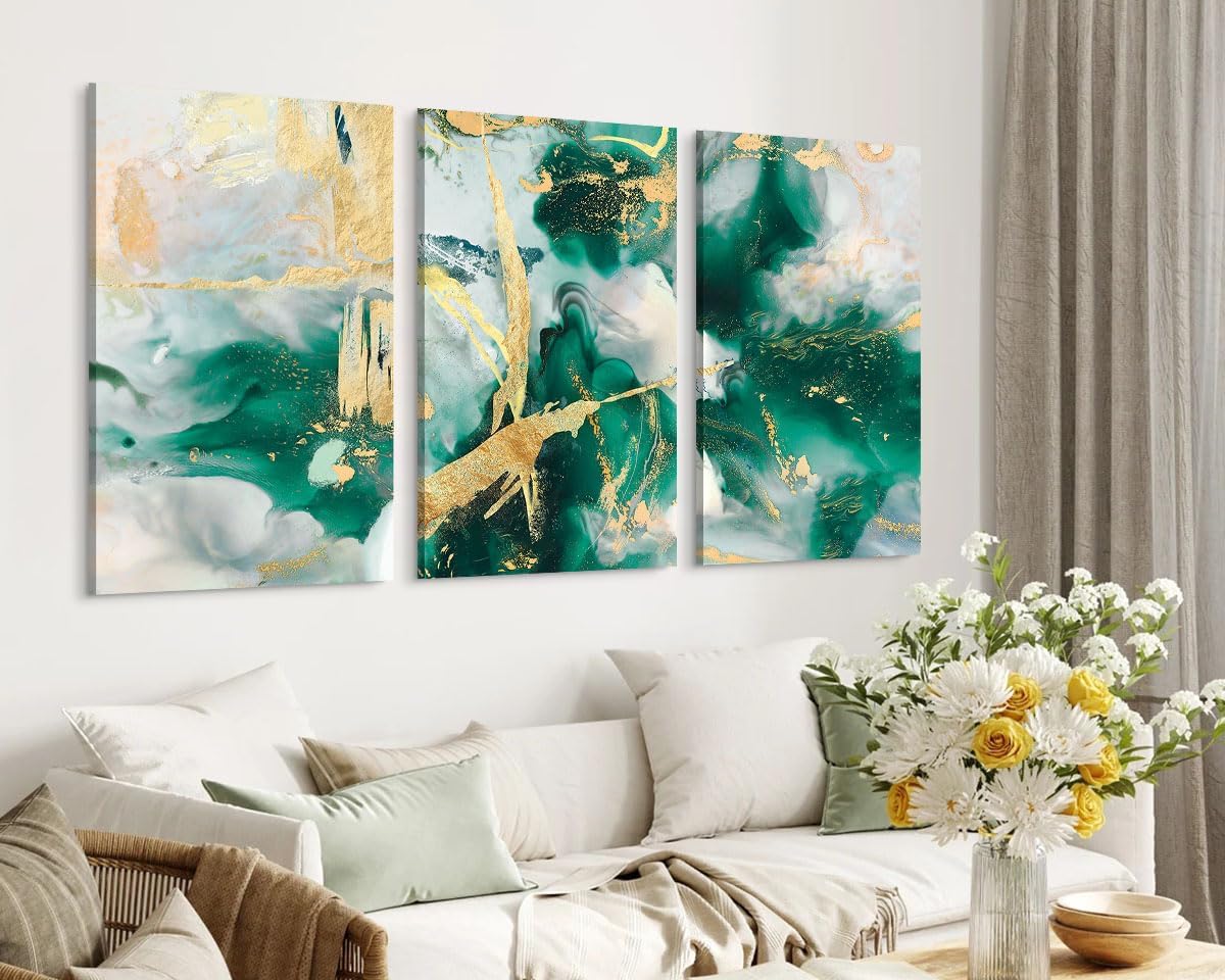 Extra Large Wall Art Green Decor Canvas Paintings Abstract Dining Room Wall Decor Green Gold Modern Decor Painting Wall Decorations Office Decor-Painting-BEESARI