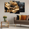Beautiful Gold Flower Over Black Background (4 Panel) Floral Wall Art