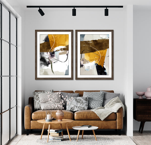 Artistic Chaos Shades of Brown & Gold (2 Panel) Abstract Wall Art