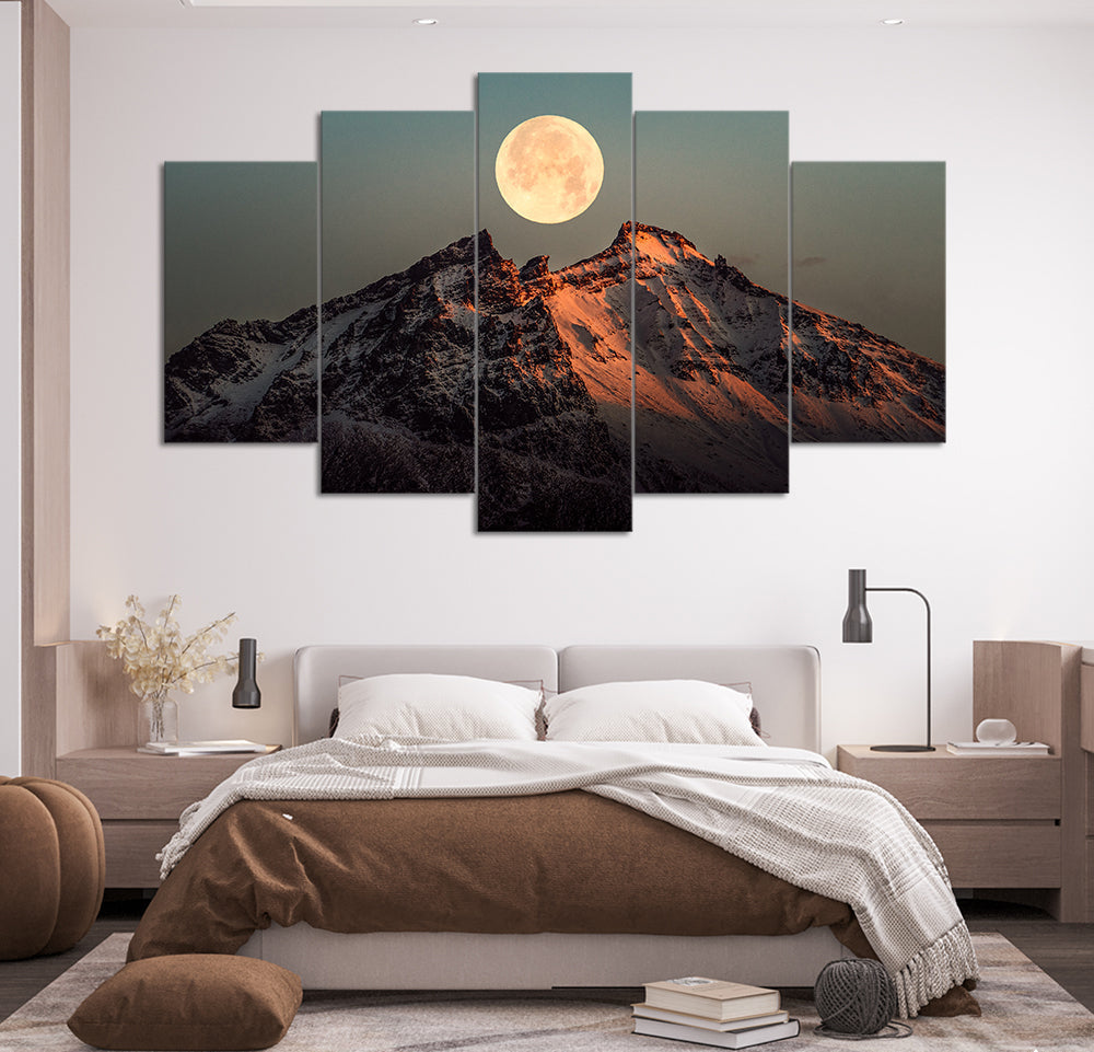 Full Moon Over the Glacier (5 Panel) Landscape Wall Art
