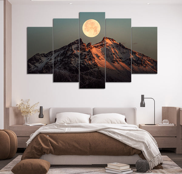 Full Moon Over the Glacier (5 Panel) Landscape Wall Art