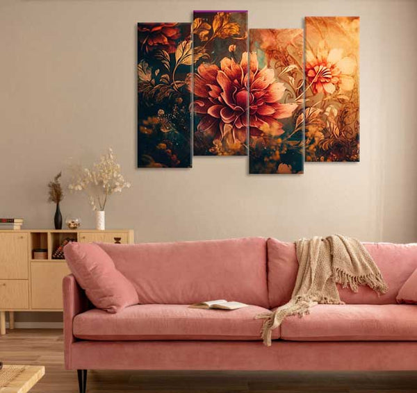 Floral Artwork Illustration (4 Panel) Floral Wall Art