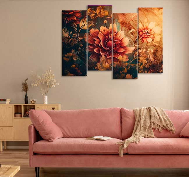 Floral Artwork Illustration (4 Panel) Floral Wall Art