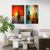 Jade & Red Abstract Boat Brush Stroke Style (2 Panel) Abstract Wall Ar