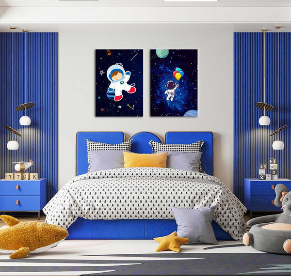 Astronaut Balloons (2 Panel) Space Wall Art