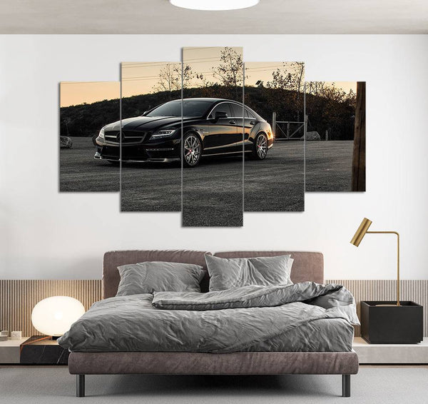 Black Mercedes on Road (5 Panel) Landscape Wall Art