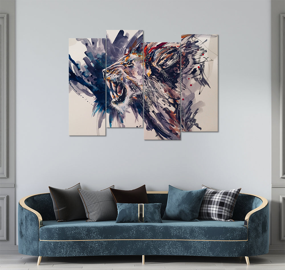 Colorful Splash Lion (4 Panel) Landscape Wall Art