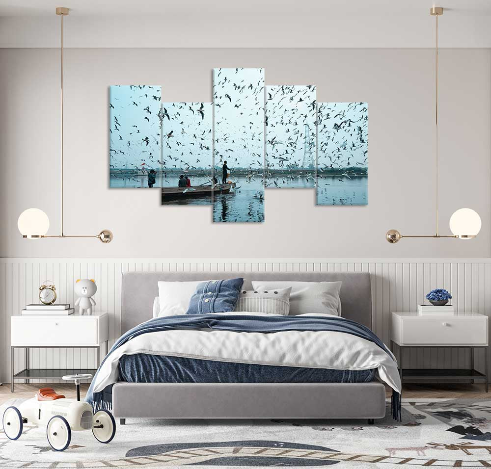 Birds Flying Over Body Of Water (5 Panel) Nature Wall Art
