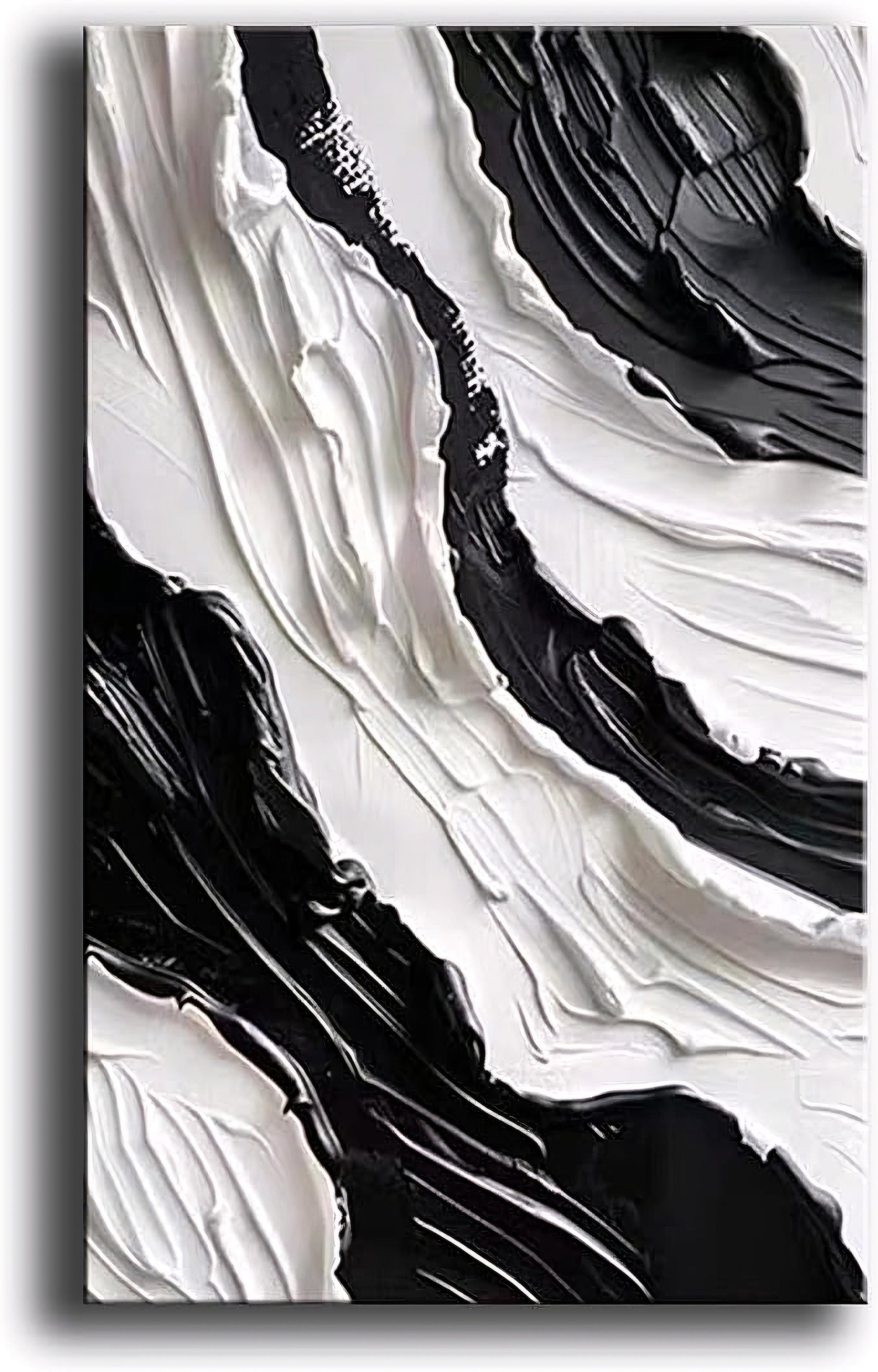 3D Thick Texture Black and White Canvas Wall Art Hand-Painted Minimalism Abstract Artwork Oil Painting Home Decorations Modern bedroom Wall Art Ready to Hang-Painting-BEESARI