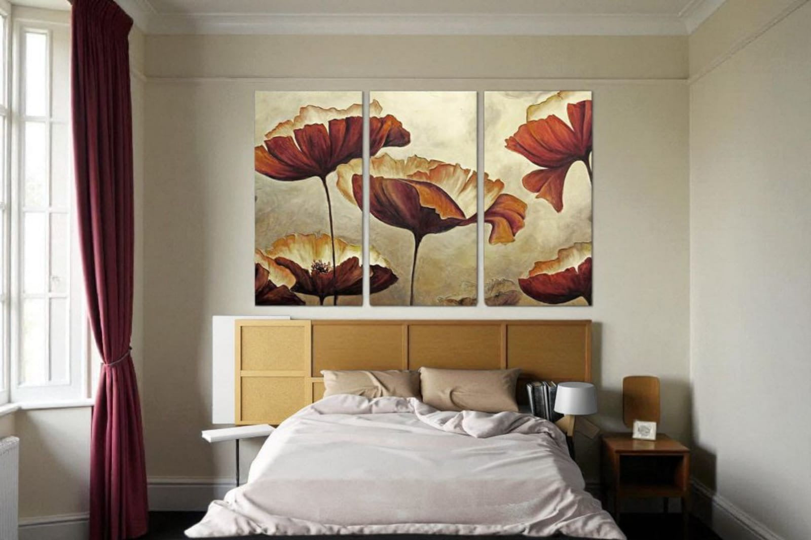 Blossoming Poppy Watercolor (3 Panel) Floral Wall Art