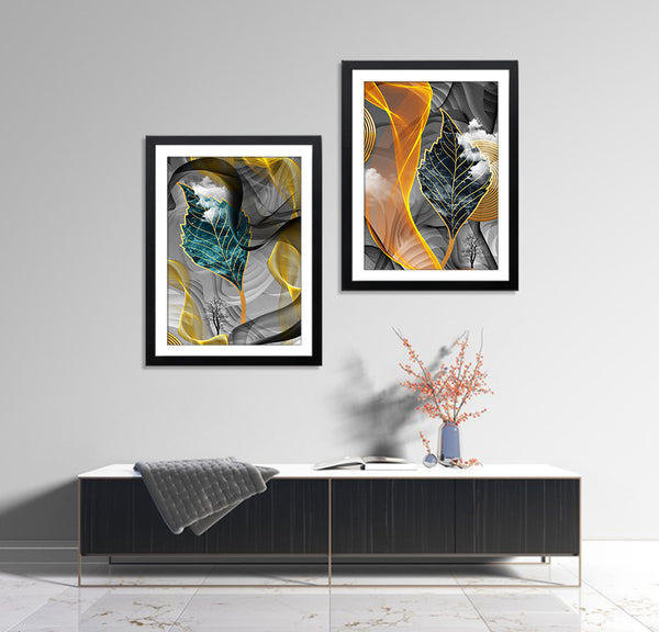 Casal & Grey Leaves In Flames (2 Panel) Nordic Wall Art