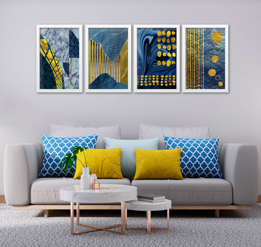 Blue & Gold Mesh (4 Panel) Digital Wall Art