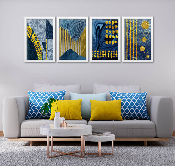 Blue & Gold Mesh (4 Panel) Digital Wall Art