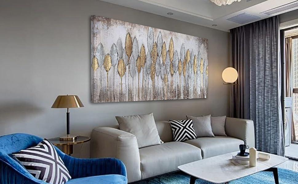 Abstract Leaf Painting Wall Art Modern Aesthetic Picture Landscape Canvas Brown Gold Textured Artwork-Painting-BEESARI