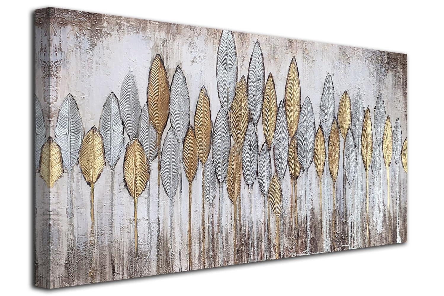 Abstract Leaf Painting Wall Art Modern Aesthetic Picture Landscape Canvas Brown Gold Textured Artwork-Painting-BEESARI