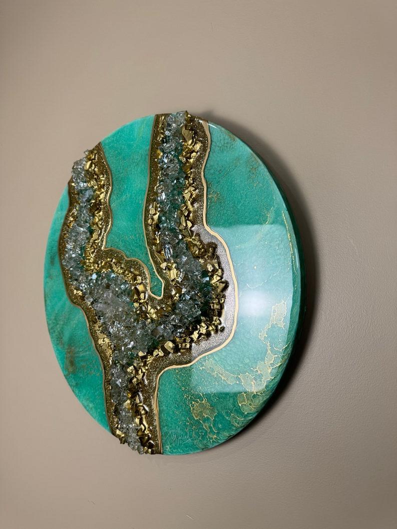Aqua Elegance: Resin Art with Ocean Stones-Wall Decor-BEESARI