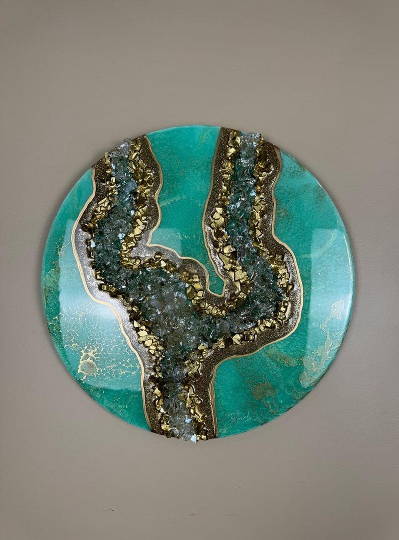 Aqua Elegance: Resin Art with Ocean Stones-Wall Decor-BEESARI