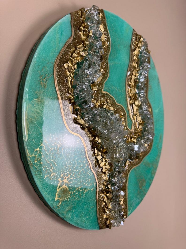Aqua Elegance: Resin Art with Ocean Stones-Wall Decor-BEESARI