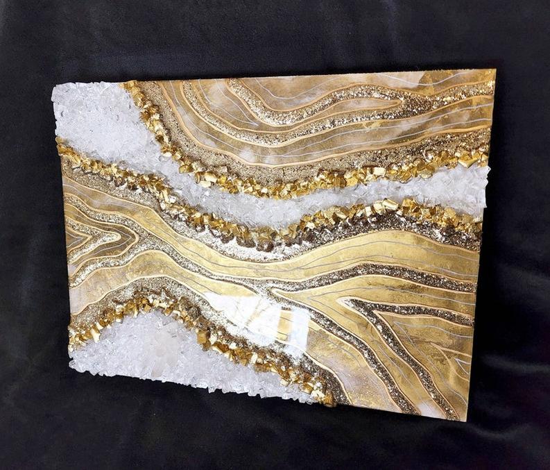 Artistic Stone-Inspired Resin Wall Decor in White and Gold-Wall Decor-BEESARI