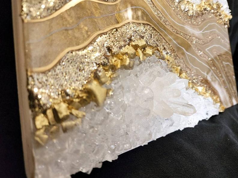 Artistic Stone-Inspired Resin Wall Decor in White and Gold-Wall Decor-BEESARI
