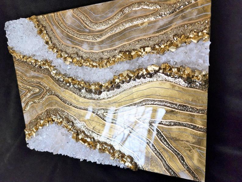 Artistic Stone-Inspired Resin Wall Decor in White and Gold-Wall Decor-BEESARI