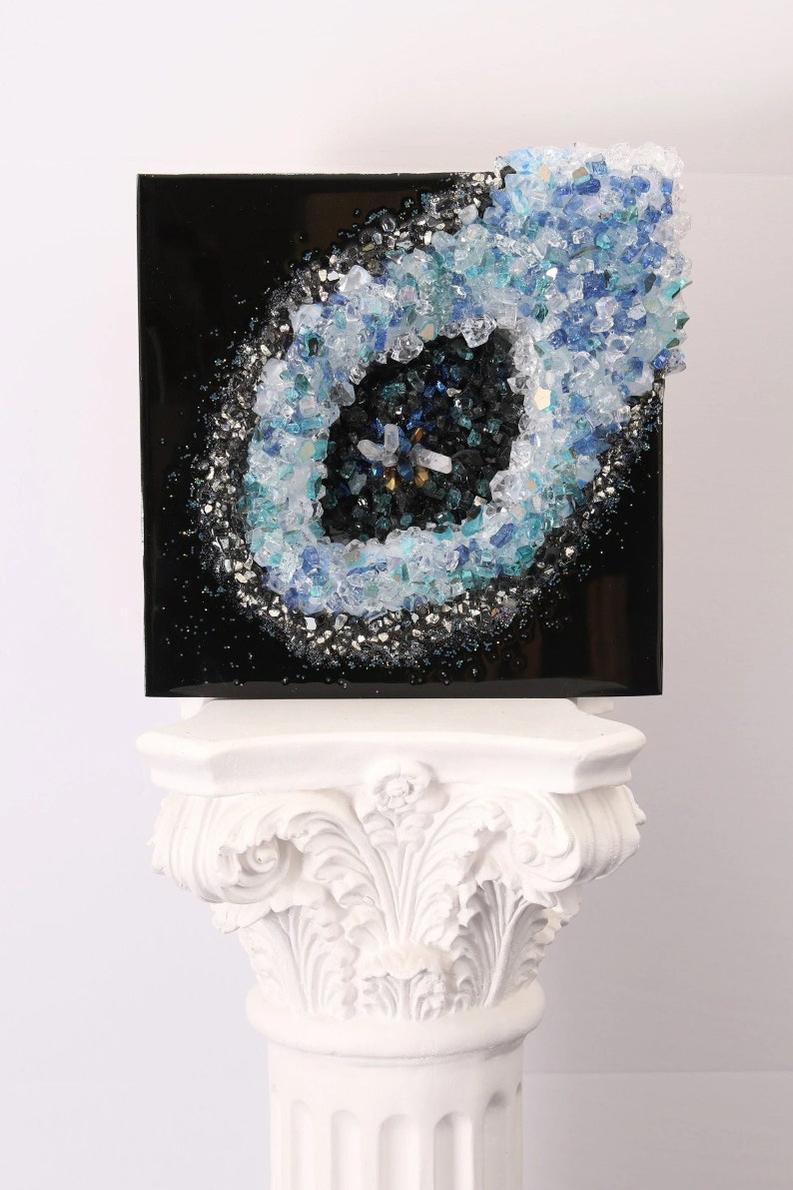 Black Resin Wall Art with Crystal Stone Accents-Wall Decor-BEESARI