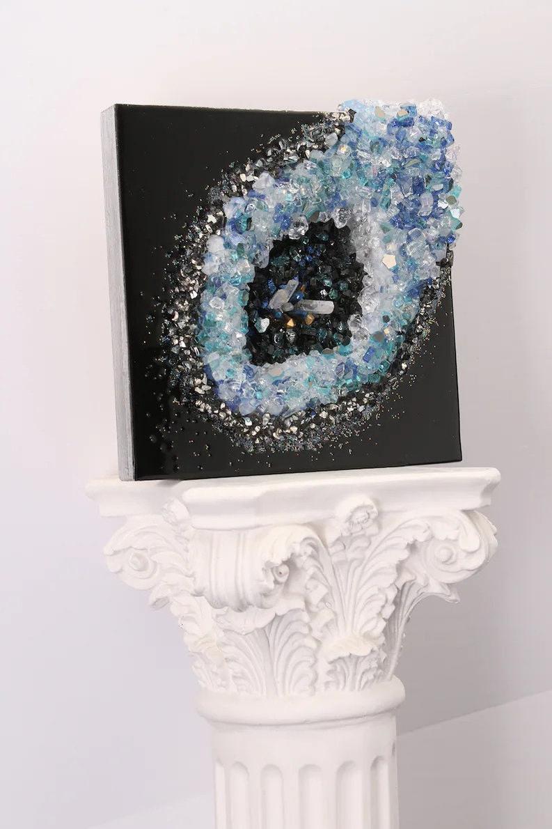 Black Resin Wall Art with Crystal Stone Accents-Wall Decor-BEESARI