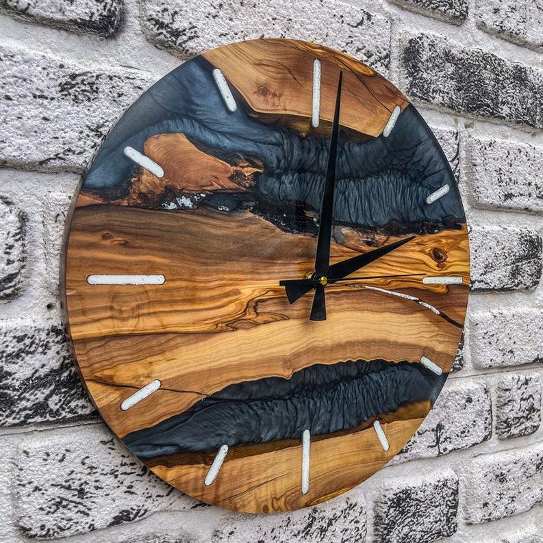 Black Resin and Zinc Accented Rosewood Wall Clock-Wall Clock-BEESARI