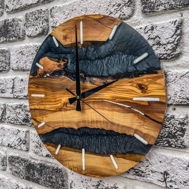 Black Resin and Zinc Accented Rosewood Wall Clock-Wall Clock-BEESARI