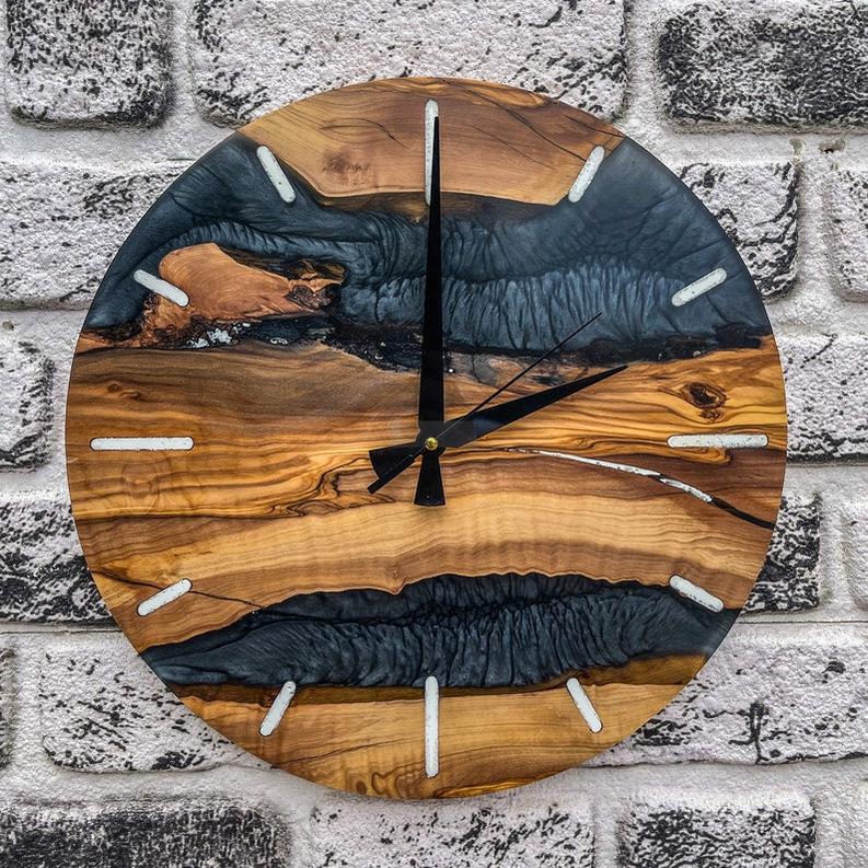 Black Resin and Zinc Accented Rosewood Wall Clock-Wall Clock-BEESARI
