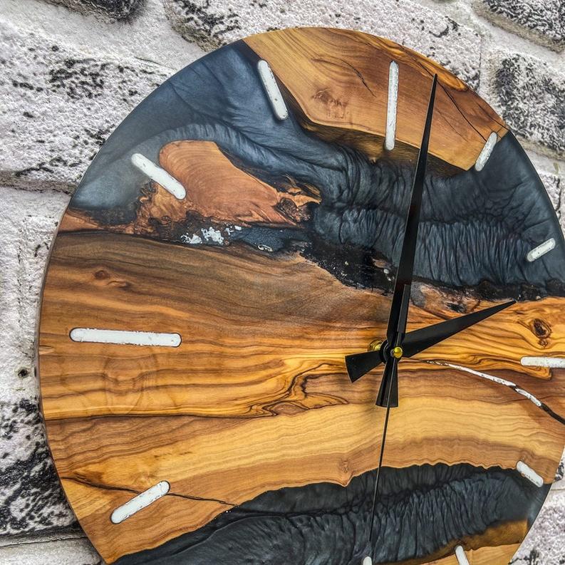 Black Resin and Zinc Accented Rosewood Wall Clock-Wall Clock-BEESARI