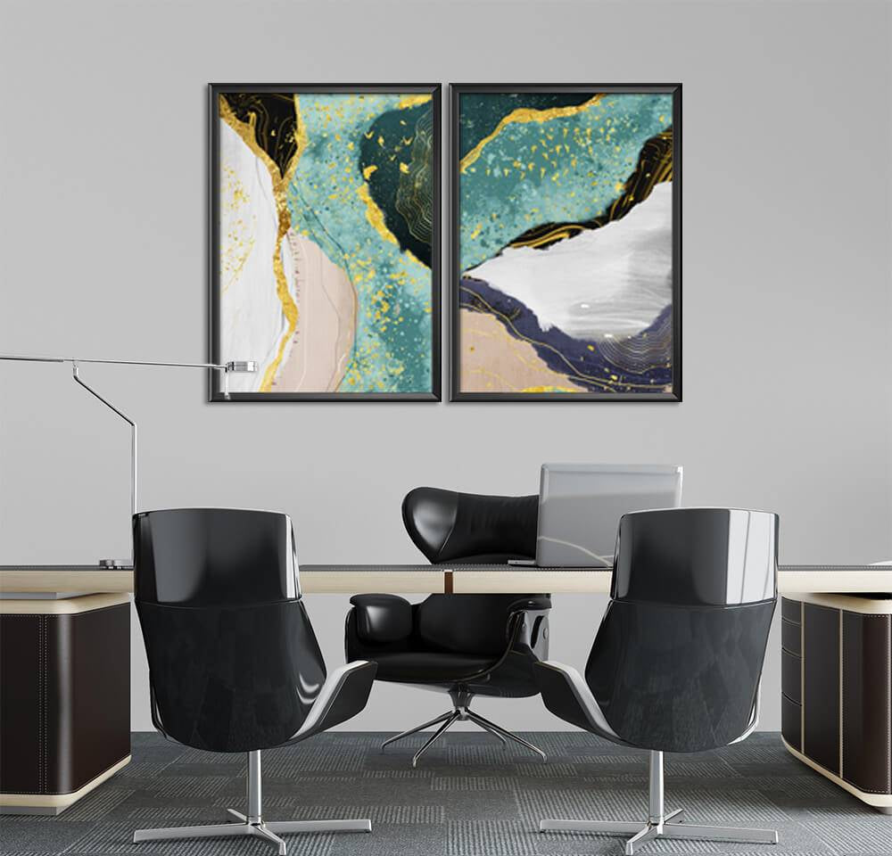 Black & Gold Abstract Tiles (2 Panel) Abstract Wall Art
