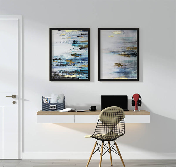 Blue Abstract Foil Strokes (2 Panel) Abstract Wall Art