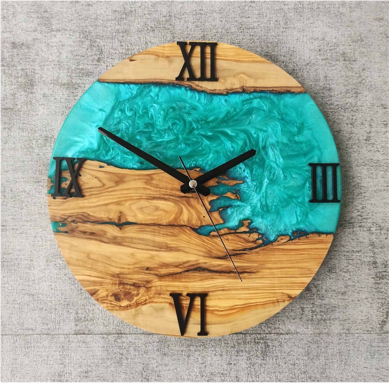 Blurry SeaGreen Resin Art Wall Clock in Rosewood-Wall Decor-BEESARI