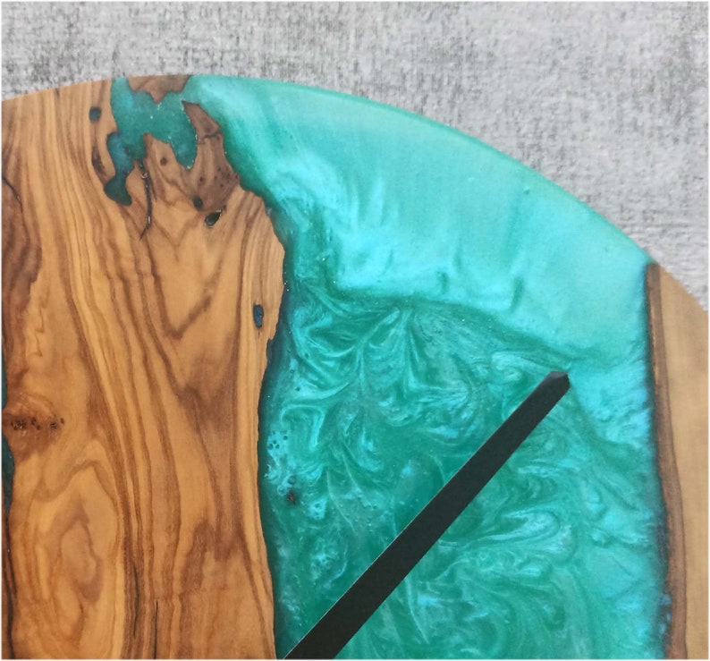 Blurry SeaGreen Resin Art Wall Clock in Rosewood-Wall Decor-BEESARI