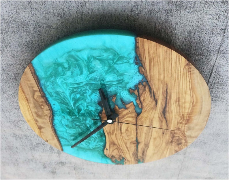 Blurry SeaGreen Resin Art Wall Clock in Rosewood-Wall Decor-BEESARI