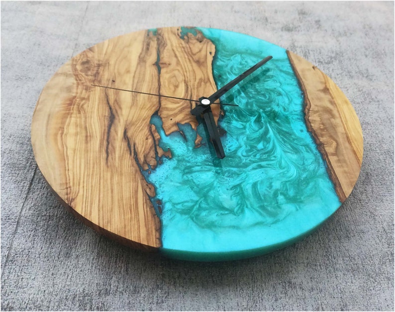 Blurry SeaGreen Resin Art Wall Clock in Rosewood-Wall Decor-BEESARI