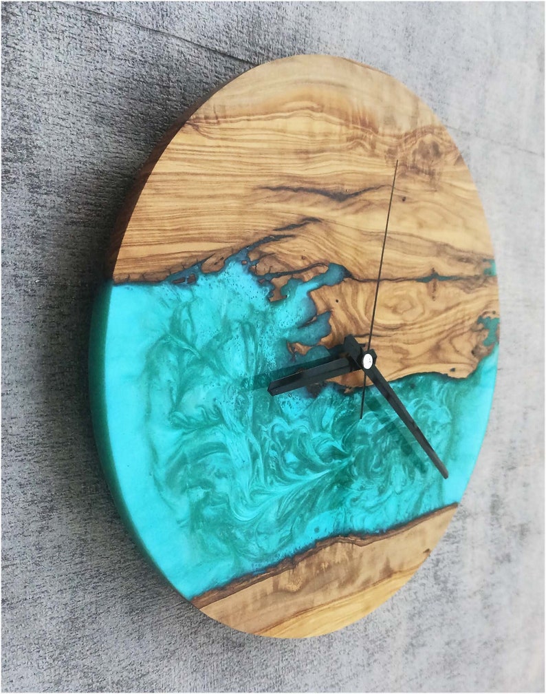 Blurry SeaGreen Resin Art Wall Clock in Rosewood-Wall Decor-BEESARI
