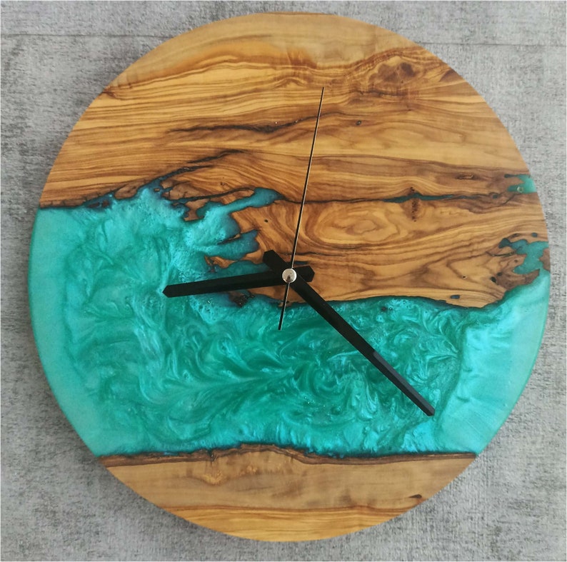 Blurry SeaGreen Resin Art Wall Clock in Rosewood-Wall Decor-BEESARI