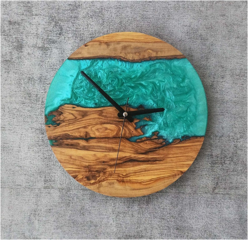 Blurry SeaGreen Resin Art Wall Clock in Rosewood-Wall Decor-BEESARI