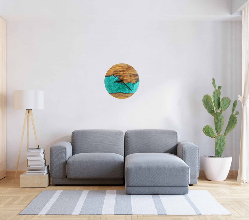Blurry SeaGreen Resin Art Wall Clock in Rosewood-Wall Decor-BEESARI