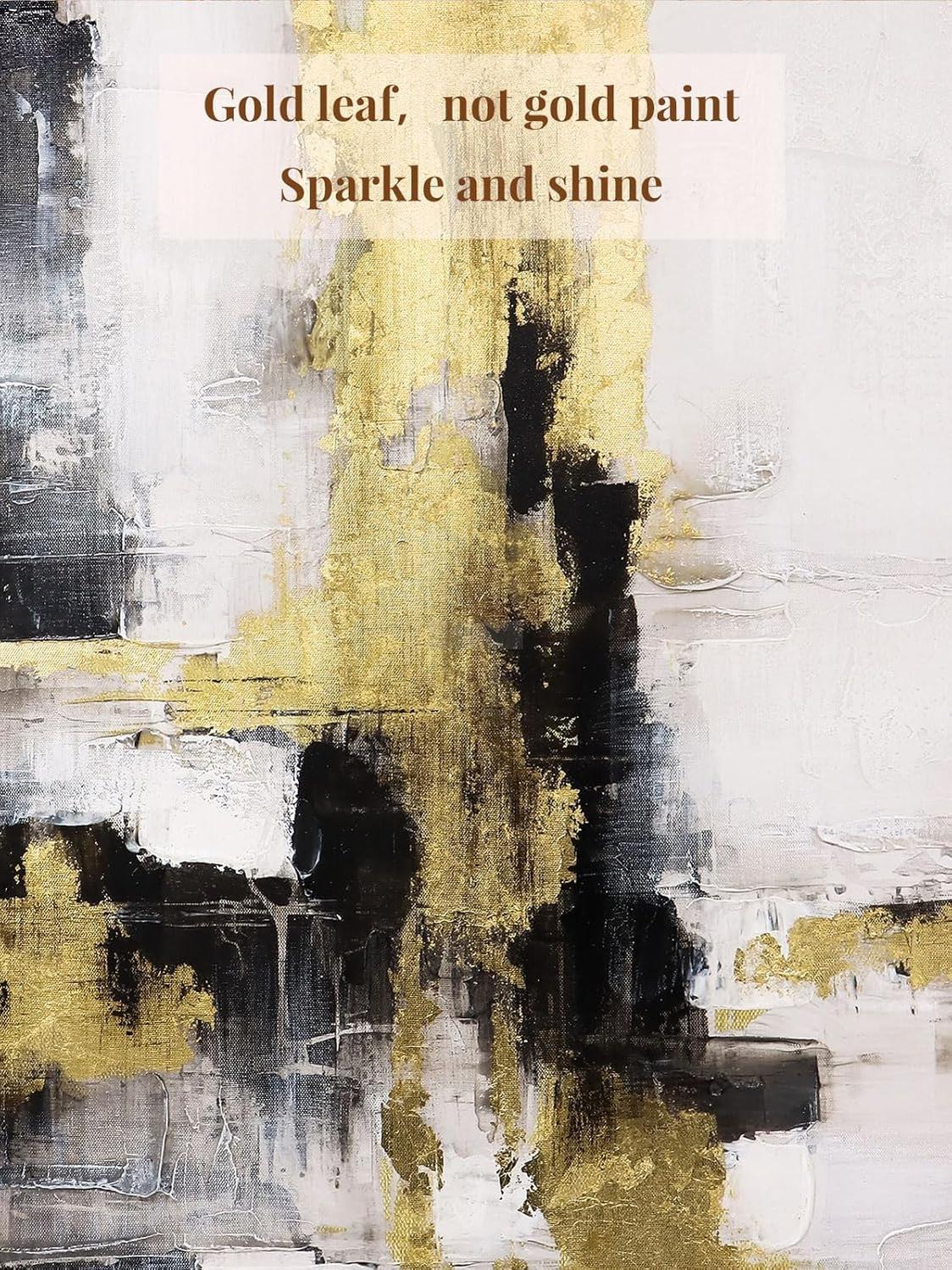 Canvas Wall Art - Black and Gold Wall Art Decor - Large Abstract Wall Art for living room bedroom office bathroom-Painting-BEESARI