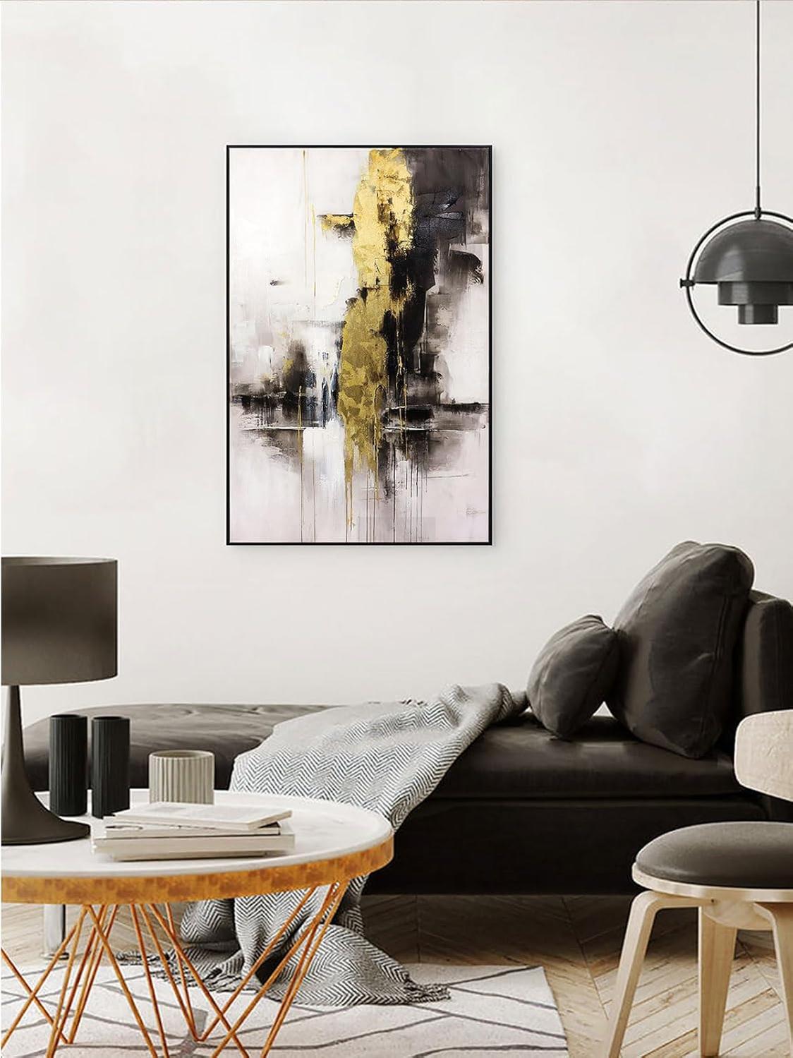 Canvas Wall Art - Black and Gold Wall Art Decor - Large Abstract Wall Art for living room bedroom office bathroom-Painting-BEESARI